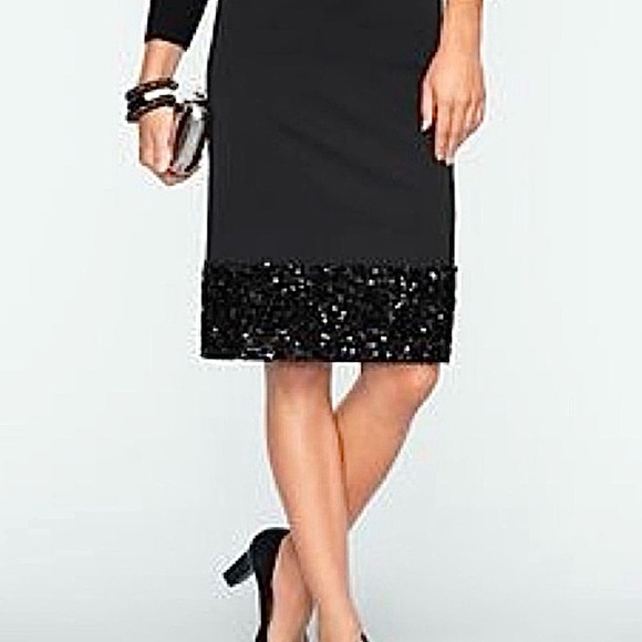 Talbots Black Sequin Hem Mid Length Skirt - Picture 1 of 9